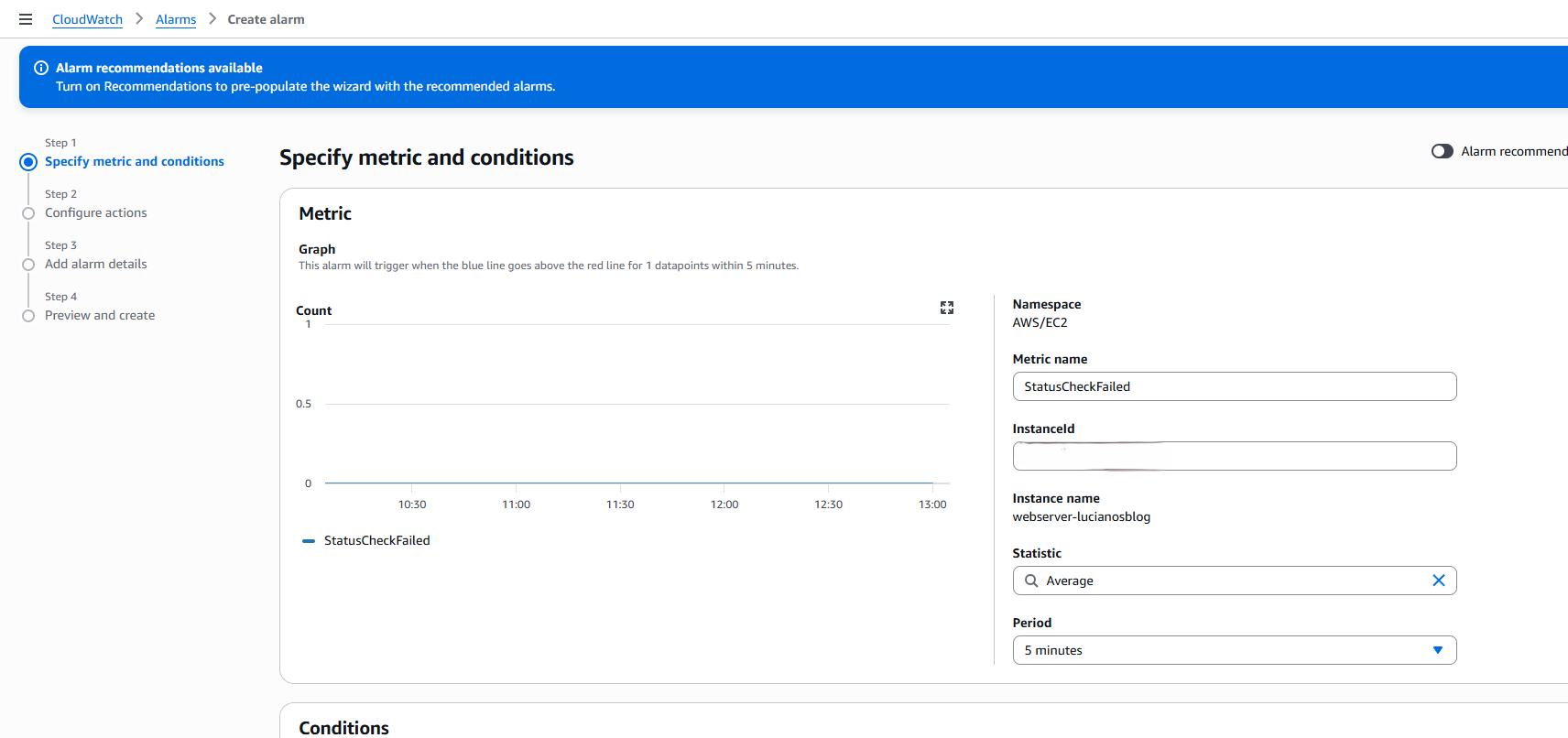 CloudWatch metric selection