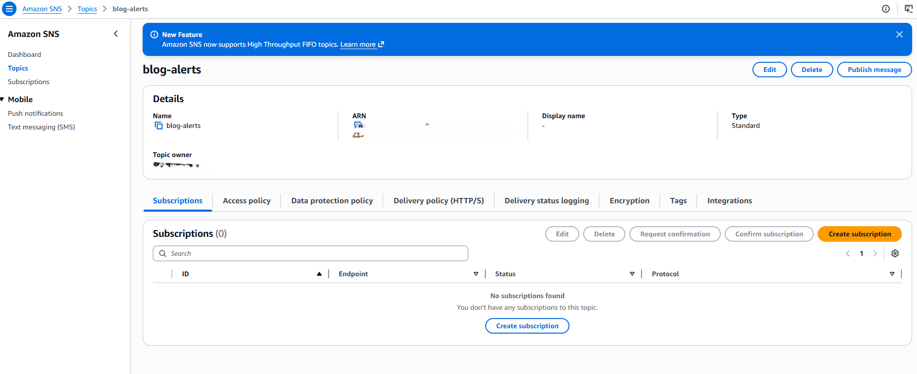SNS create subscription